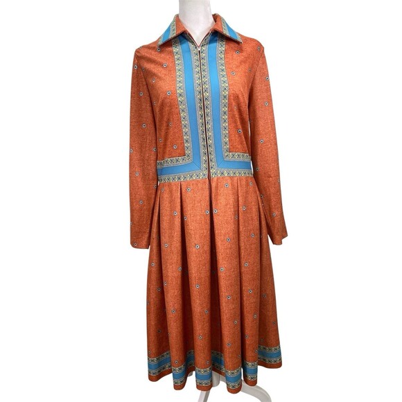 VTG 60s Fashion Nancy Greer NY Shirt Waist Dress A Line Moroccan Print Sz 16 - Picture 1 of 16